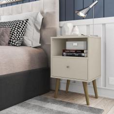 Imagem de Mesa de Cabeceira 1 Gaveta Retrô MB2014 Decor Móveis Bechara Off White