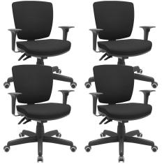 Imagem de Kit 04 Cadeiras Escritório Executiva Office Giratória Preto Baixa Flexi P03 Poliéster Preto - Lyam