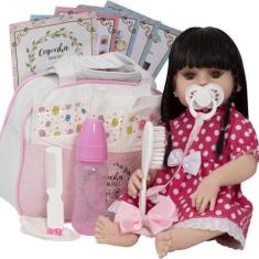 Imagem de Boneca Reborn 100% Silicone Morena Cabelo Longo Com Bolsa - Cegonha Re