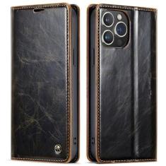 Imagem de Capa de telefone de couro magnético flip para iphone 15 14 pro max 13 12 11 xs x xr capa de cartão carteira, marrom, para iphone 11 pro max