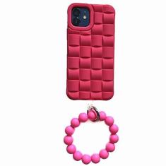Imagem de 3D Weave Hang Round Pulseira Capa de Silicone Macio Para iPhone 14 13 12 11 Pro Max XS XR 7 8 Plus SE 3 Corrente Capa Protetora, Rosa Vermelha, Para iPhone XR
