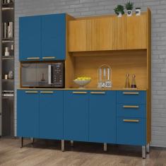 Imagem de Cozinha Compacta Jean 10 Portas 2 Gavetas Cinamomo/Azul Turquesa - Chf Móveis