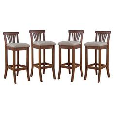 Imagem de Kit 4 Banquetas Alta Estofada Valentina 36 x 100 Cm Madeira Maciça Verniz Linho Bege M58 - RMI