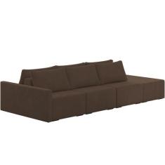 Imagem de Sofá Ilha Modular Para Sala 312cm Com Puff Dublin K01 Veludo Marrom -