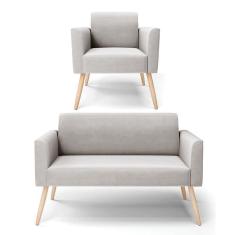 Imagem de Sofá Namoradeira Com Poltrona Pés Palito Natural Marisa Veludo D03 - D\`rossi Cor Cinza