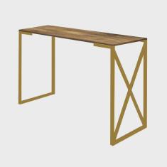 Imagem de Mesa De Escritório Computador 90cm Bex Industrial Ferro Dourado mdf Carvalho - Ahz Móveis