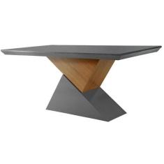 Imagem de Mesa de Sala Jantar Dubai + Tampo Madeirado Vidro Reto 180x90cm Grafit