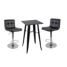 Imagem de Kit Mesa Tolix Bistrô Bar Com 2 Banquetas Gomos Estofadas Pretas - Uni