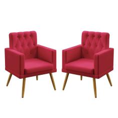 Imagem de Kit 2 Poltronas Decorativas Estofada Para Sala De Estar Vega Com Rodapé E Botões Capitonê Sued  Aradecor