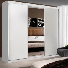 Imagem de Guarda-roupa Casal 3 Portas de Correr e 3 Espelhos Rubi Espresso Móveis Branco