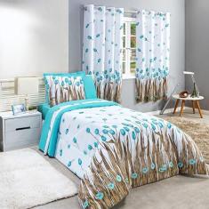 Imagem de Kit Edredom Solteiro Dupla Face + Jogo De Lençol + Cortina Estampada -