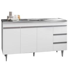 Imagem de Gabinete Balcão Tesser 1.50m 3 Portas 3 Gavetas S/ Tampo Cozinha Branco - Bela Móveis