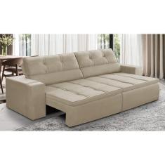 Imagem de Sofá Retrátil e Reclinável 3 lugares 2,30m com Molas Stella Suede Bege Adonai Estofados