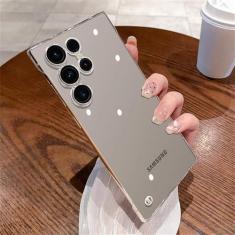 Imagem de Capa de telefone sem moldura de luxo transparente fina com revestimento fino para Samsung S22 S23 S24 Ultra Plus Capa transparente de acrílico rígido à prova de choque, transparente, para Samsung S24