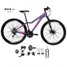 Imagem de Bicicleta Aro 29 Feminina Gta Start Kit 2x9 Gta Sunrun Disco K7 11/36 Pedivela 24/38d Garfo Trava - Cinza/rosa Tam.15.5