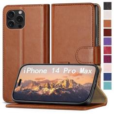 Imagem de RingPi Capa de celular para iPhone 14 Pro Max de 6,7 polegadas [couro com bloqueio de RFID], [3 compartimentos para cartão de crédito] capa flip folio book à prova de choque, capas com suporte,