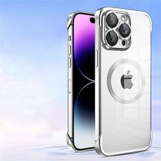 Imagem de Estojo sem moldura transparente galvanizado para iPhone 14 Pro Max 12 13 Pro Max 14 Plus Capa magnética de carregamento sem fio, transparente, para iPhone 13