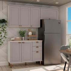 Imagem de Cozinha Compacta Iluminata Flora 6 Portas 3 Gavetas Branco/Fendi/Miner