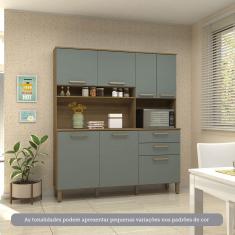 Imagem de Cozinha Compacta 7 Portas E 2 Gavetas Com Tampo Luciane Móveis Carvalho Cinza Supremo