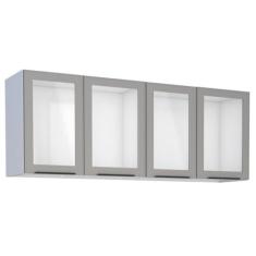 Imagem de Armário Suspenso de Cozinha 4 Portas de Vidro Arujá Cinza