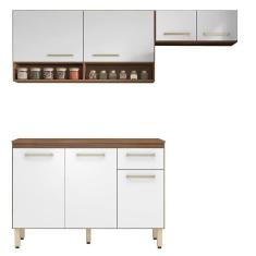 Imagem de Cozinha Compacta Dama 3 Peças Balcão 120cm Amêndola Branco Com Tampo Mdp - Demóbile Amêndola Branco