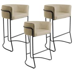 Imagem de Kit 03 Banquetas Fixa Preto Linho Bege