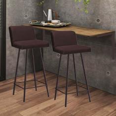 Imagem de Kit Mesa Suspensa de Parede Fixa MDF Freijó + 2 Banquetas Lexi Ferro Marrom Suede Marrom - Ahazzo Móveis