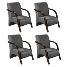 Imagem de Kit 4 Poltronas Decorativas 1 Lugar Sevilha Braço Pé Madeira Confortável Sala TV Suede Grafite