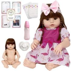 Imagem de Boneca Bebê Reborn Cabelos Castanhos Acessórios - Cegonha Reborn Dolls