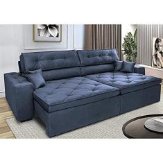 Imagem de Sofá Retrátil e Reclinável 2,52m com Molas Cama Inbox Estilo Suede Velusoft Azul