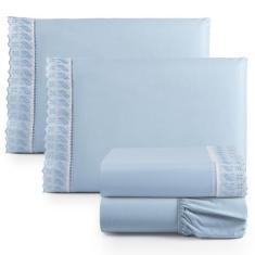 Imagem de Jogo De Lençol Lese King Percal 180 Fios 4 Peças - Azul - Santos E Lua