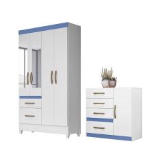 Imagem de Conjunto Guarda Roupa Com Espelho e Cômoda Petra