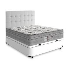 Imagem de Cama Box Baú + Cabeceira Cassis e Colchão Casal - Probel - Evolution - 138x188x74cm Branco