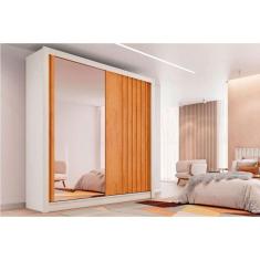 Imagem de Guarda Roupa Solteiro 2 Portas de Correr (1 Ripada e 1 c/ Espelho) e 4 Gavetas Lugano Off White/Peroba - Europa