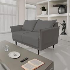 Imagem de Sofá 2 Lugares Veludo Grafite Pietro Base em Madeira Maciça