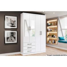 Imagem de Guarda Roupa 4 Portas 4 portas (2 c/ Espelho) e 3 Gavetas Caju DA135 Branco - Henn