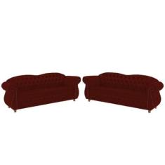 Imagem de Dois Sofás Chesterfield Merlô 3 Lugares 2,30 - Veludo Bordo / Decoraçã