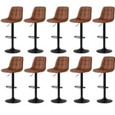 Imagem de Kit 10 Banqueta Alta Elegance Estofada com Base Giratória e Regulagem de Altura - Marrom