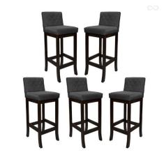 Imagem de Kit 5 Banquetas Média para Balcão de Cozinha Tóquio Madeira Maciça Mat