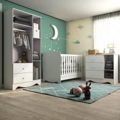 Imagem de Quarto De Bebê Completo Com Guarda Roupa 3 Portas Cômoda 3 Em 1 Ben Branco Brilho