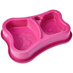 Imagem de Comedouro e Bebedouro Osso Duplo Automatico Médioio 700 400ml, Rosa Tudo Pet para Cães