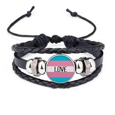 Imagem de DIYthinker Pulseira Love Transgênero LGBT com suporte de corda de couro trançado