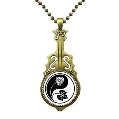 Imagem de DIYthinker Colar com estampa de flor Yin-yang da religião budismo, joia de guitarra antiga, pingente de música