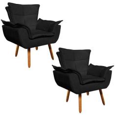 Imagem de Kit 2 Poltronas Decorativas Sala de Estar Pés Palito Opla Suede  