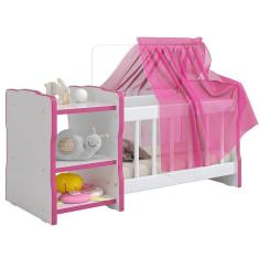 Imagem de Berço Para Boneca Cristal Brinquedo Infantil Branco Rosa
