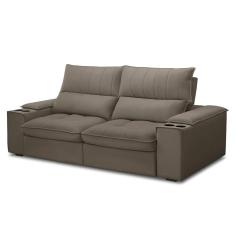 Imagem de Sofá Retrátil 3 Lugares com Porta Copo 210cm Andes F05 Veludo Marrom - Mpozenato