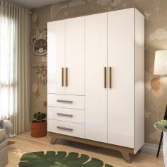 Imagem de Guarda Roupa Infantil 4 Portas Retrô Branco/Carvalho
