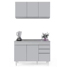 Imagem de Armário De Cozinha Aéreo Virgínia E Balcão Com Pia 120cm Michigan Cinza Claro - Lumil