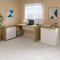 Imagem de Mesa para Escritório em L Diretor 1 Porta 2 Nichos com Armário Baixo Tamburato Toq Espresso Móveis Olmo/Branco