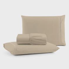 Imagem de Jogo de Lençol Luiza Queen 3 Pçs Percal 100% Algodão 180 Fios Ponto Palito - Avelã